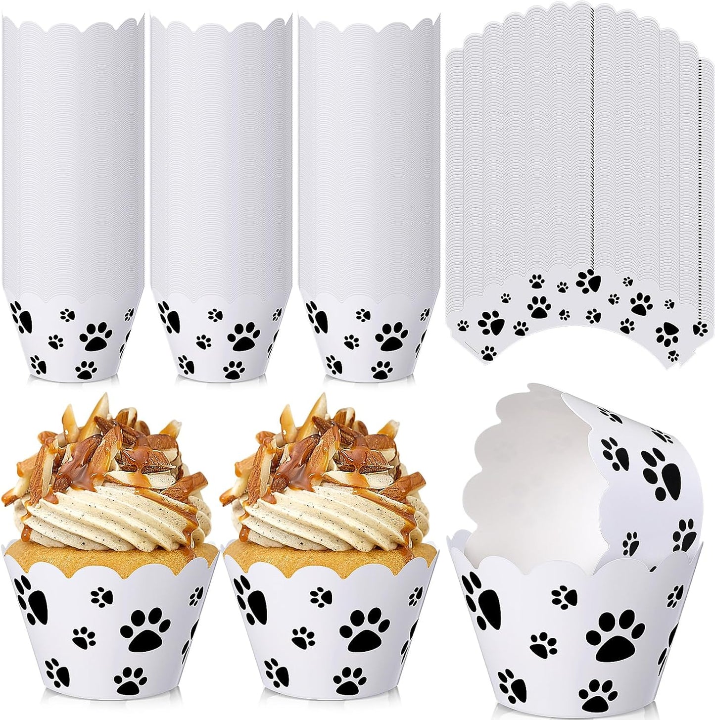 Domensi 100 Pcs Dog Paw Cupcake Wrappers Puppy Themed Cupcake Liners Rustic Baking Cups Baking Liners for Spring Summer Wedding Bridal Baby Shower Birthday Party Supplies Dessert Decoration