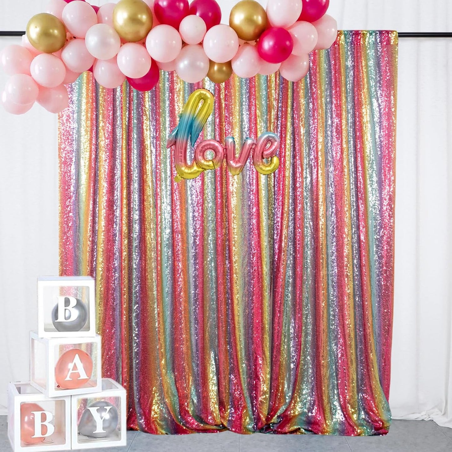 DUOBAO 10FTx10FT Rainbow Sequin Backdrop with Rod Pockets 10FT Glittering Photo Booth Backdrops Glitter Curtain for Party, Perfect for Halloween Birthday Wedding Ceremony Decor