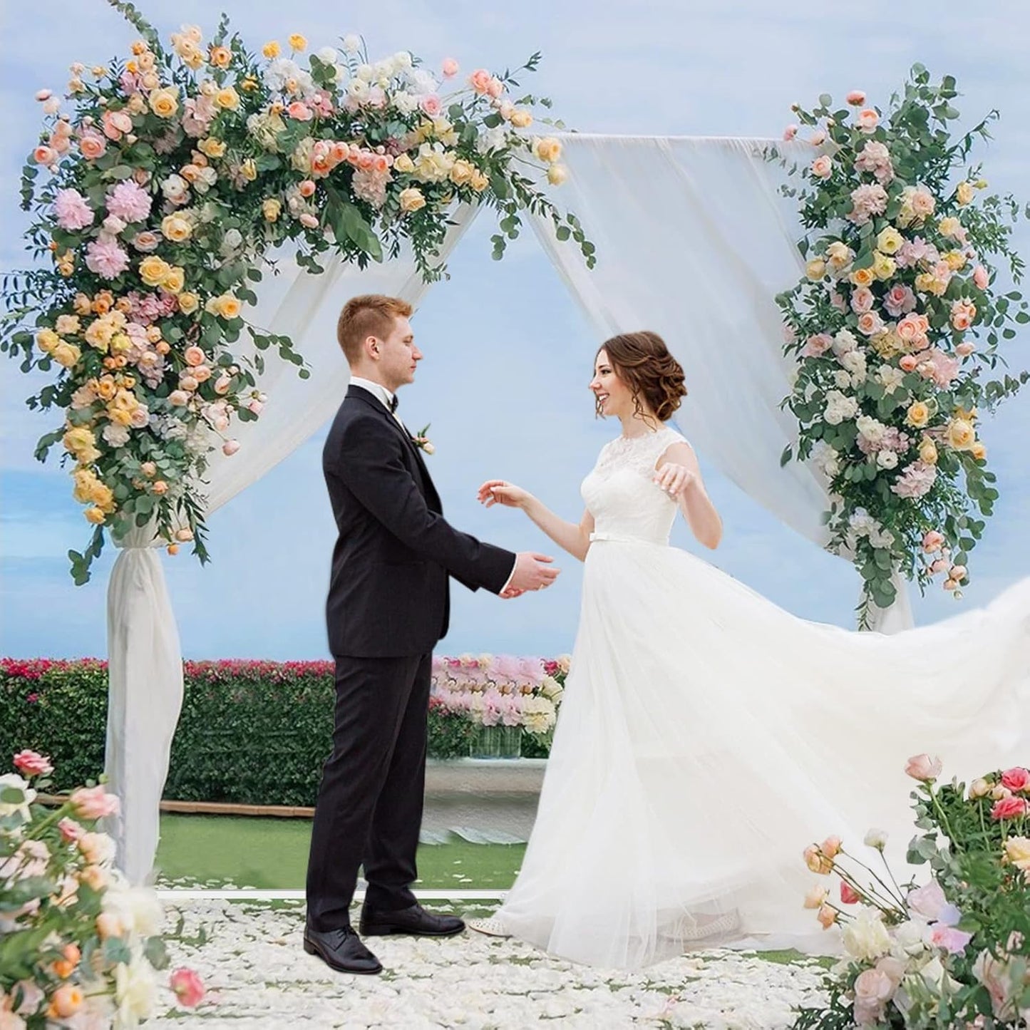 6.6FT x 6.6FT White Wedding Arches for Ceremony Rectangular Metal Balloon Arch Stand Kit Garden Floral Square Arch Frame Background for Anniversary Birthday Party Bridal Shower Decoration Home Decor