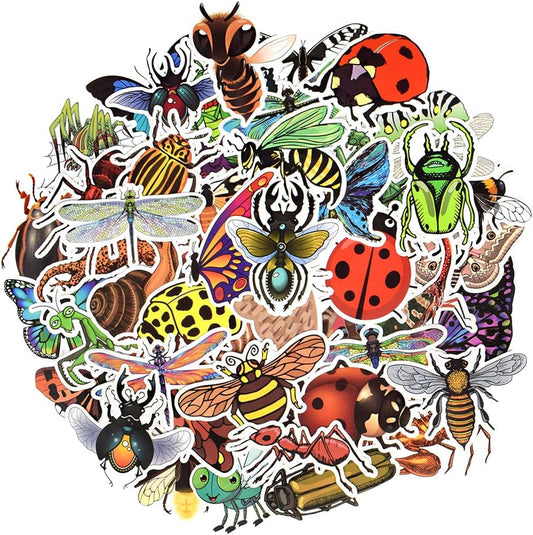 QTL Bug Stickers for Kids Insect Stickers for Water Bottle Bug Party Favors Gifts for Boys Girls Waterproof Vinyl Pack 50Pcs
