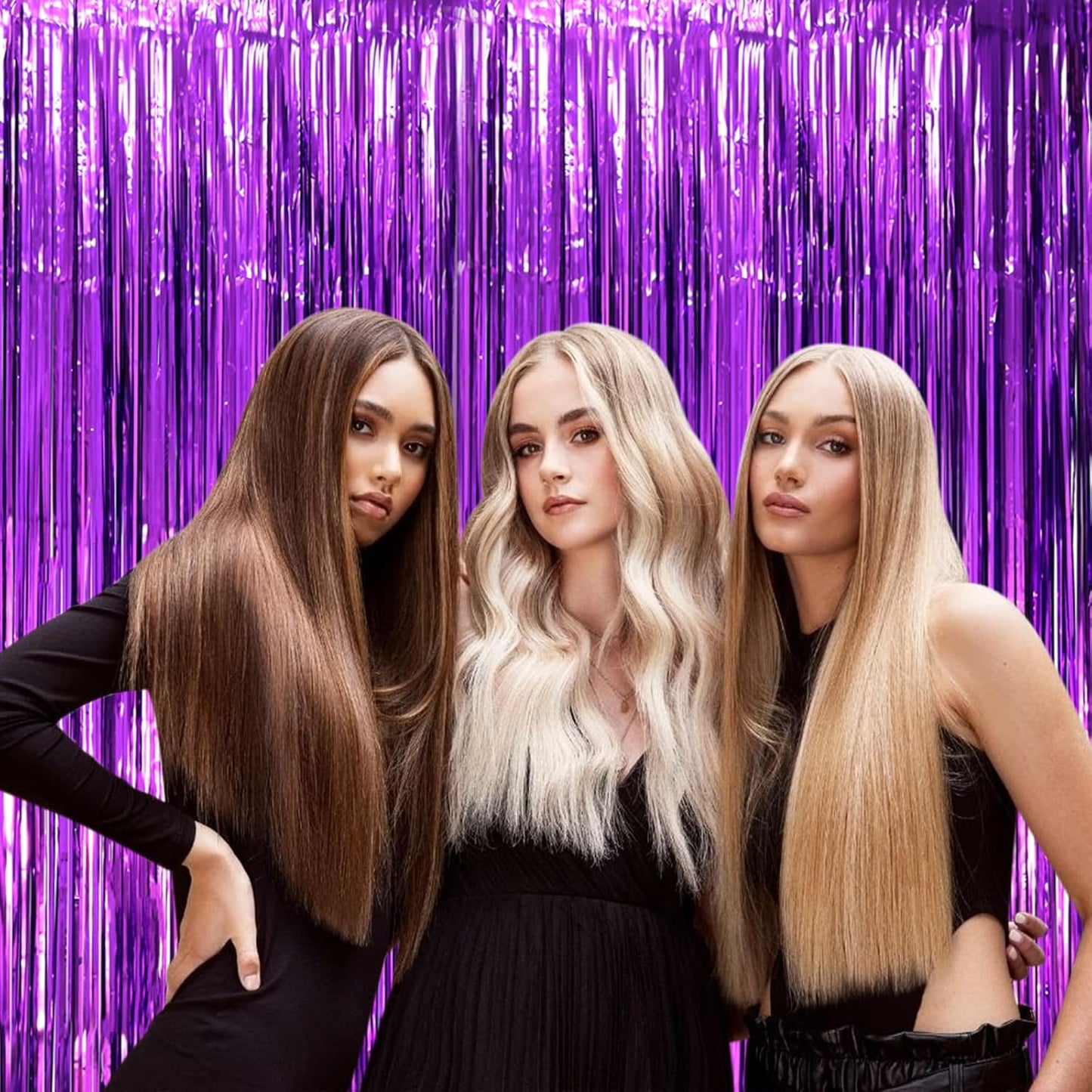 2 Pack Purple Tinsel Foil Fringe Curtains, Purple Party Decorations, Metallic Tinsel Party Streamers Backdrop for Halloween Mermaid Bachelorette Graduation Party Decorations