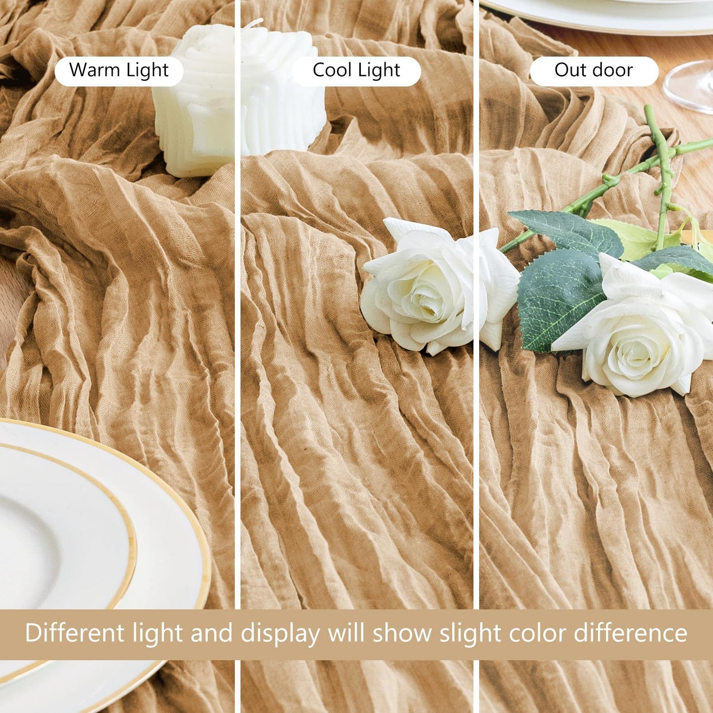 Asee'm Cheesecloth Table Runner 120 Inches Long Khaki Boho Gauze Cheese Cloth Runner 10FT Rustic Sheer Fall Table Runners for Thanksgiving Christmas Wedding Party Baby Shower Decoration