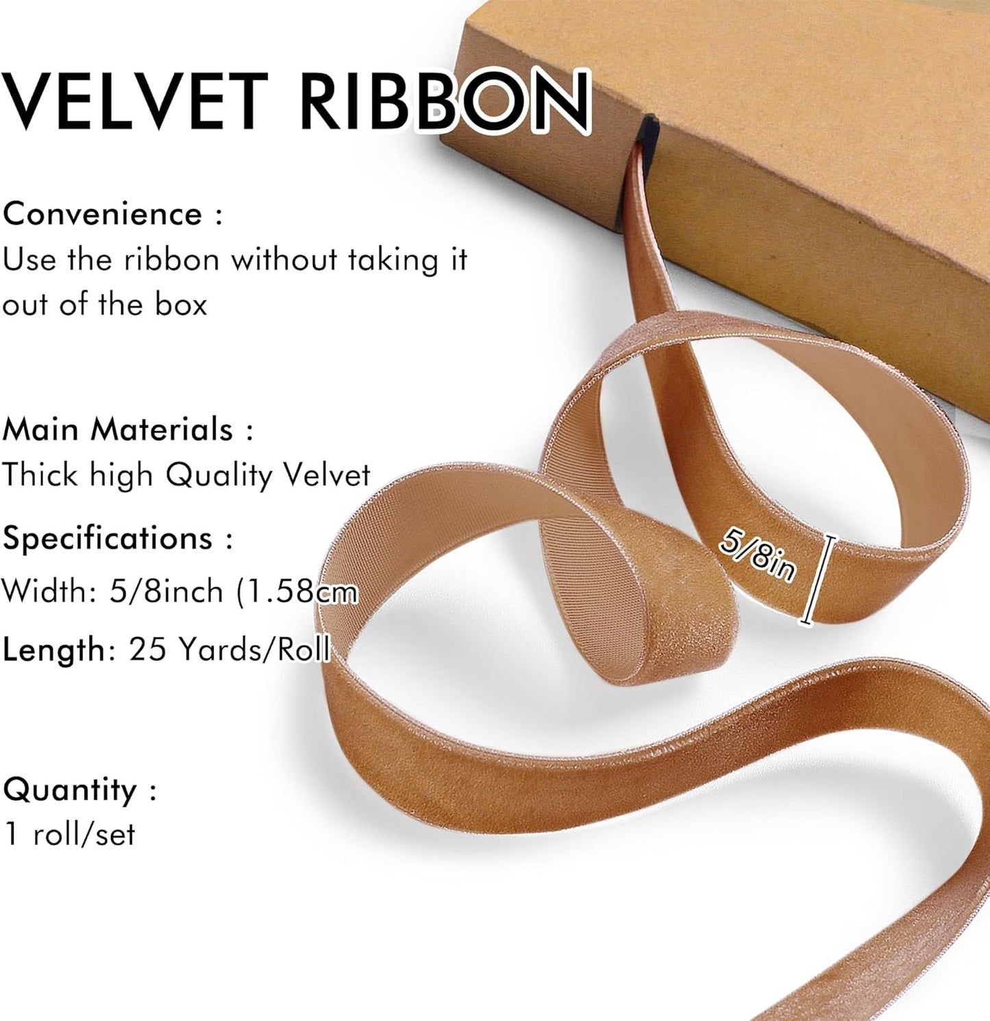 Copper Velvet Ribbon 5/8'' 25 Yards for Christmas Tree, Gift Wrapping, Flower Bouquet, Wreath Decorations, Bow Making