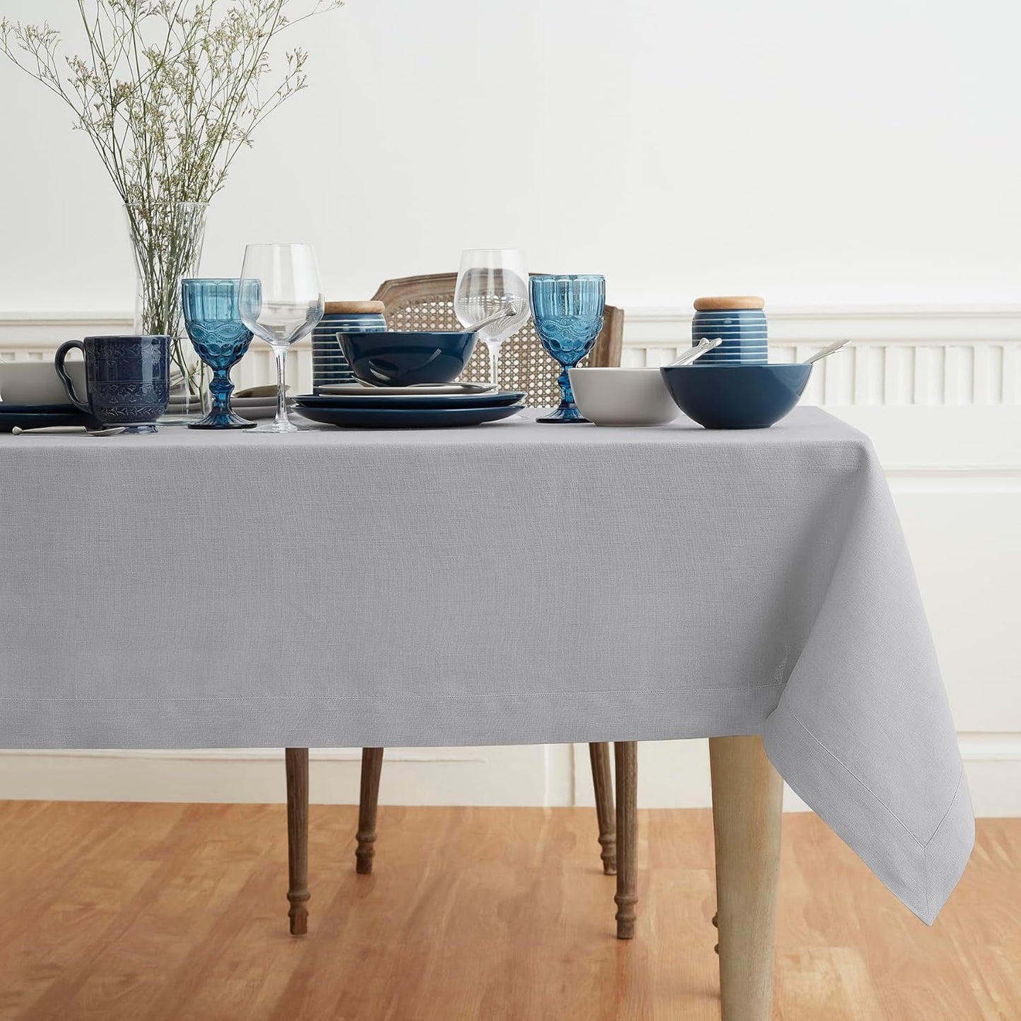 Solino Home Soft Grey Linen Tablecloth 60 x 108 Inch - 100% Pure Linen Table Cloth for Rectangle Tables - Fete, Machine Washable Tablecloth for Fall, Autumn, Thanksgiving, Christmas