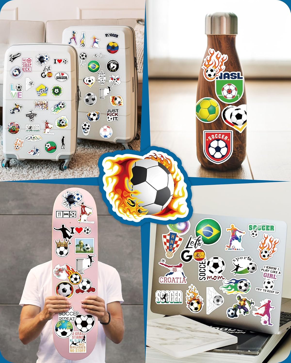 100 Pcs Sport Stickers for Kids, Soccer Water Bottle Stickers, Vinyl Waterproof Laptop Sticker for Water Bottle, Bulk Sticker Packs for Boys Kids Classroom Prizes for Elementary Students