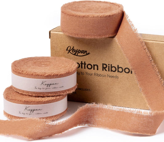 Orange Ribbon 5/8" x 21 Yards with Frayed Fringe Fabric Cotton Ribbons for Gift Wrapping Wedding Invitations Flower Bouquet Baby Shower