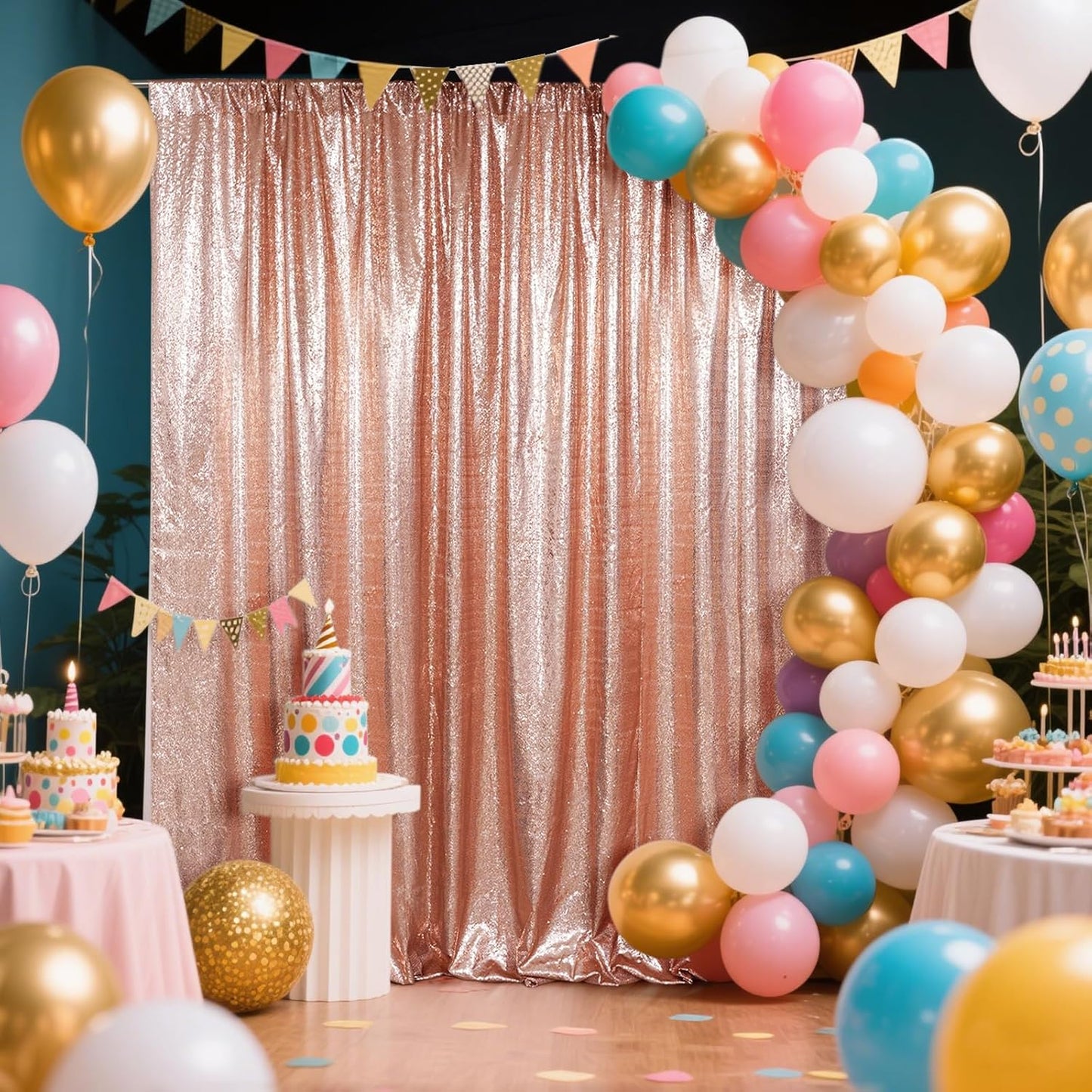 SquarePie Sequin Backdrop Not See Through Thick Stain Background for Photography Glitter Curtain Party 8FT x 8FT Rose Gold