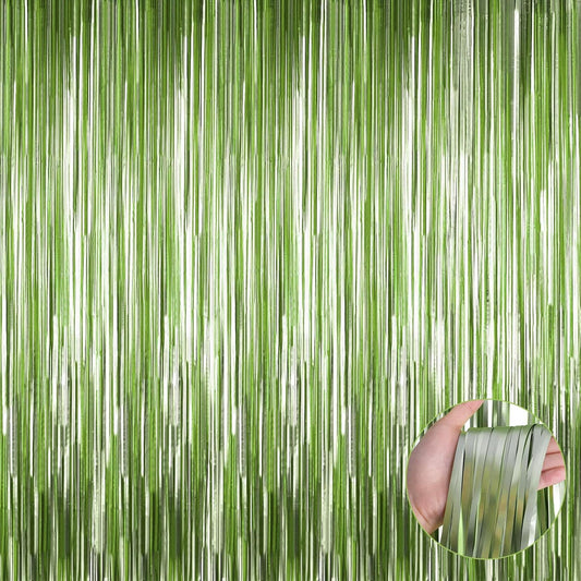 4 Pack Light Green Foil Fringe Curtain Backdrop, 3.28Ft x 9.84Ft Metallic Tinsel Streamers Curtains for Party, Photo Booth Props, Birthday, 2022 Graduation Decoration Supplies