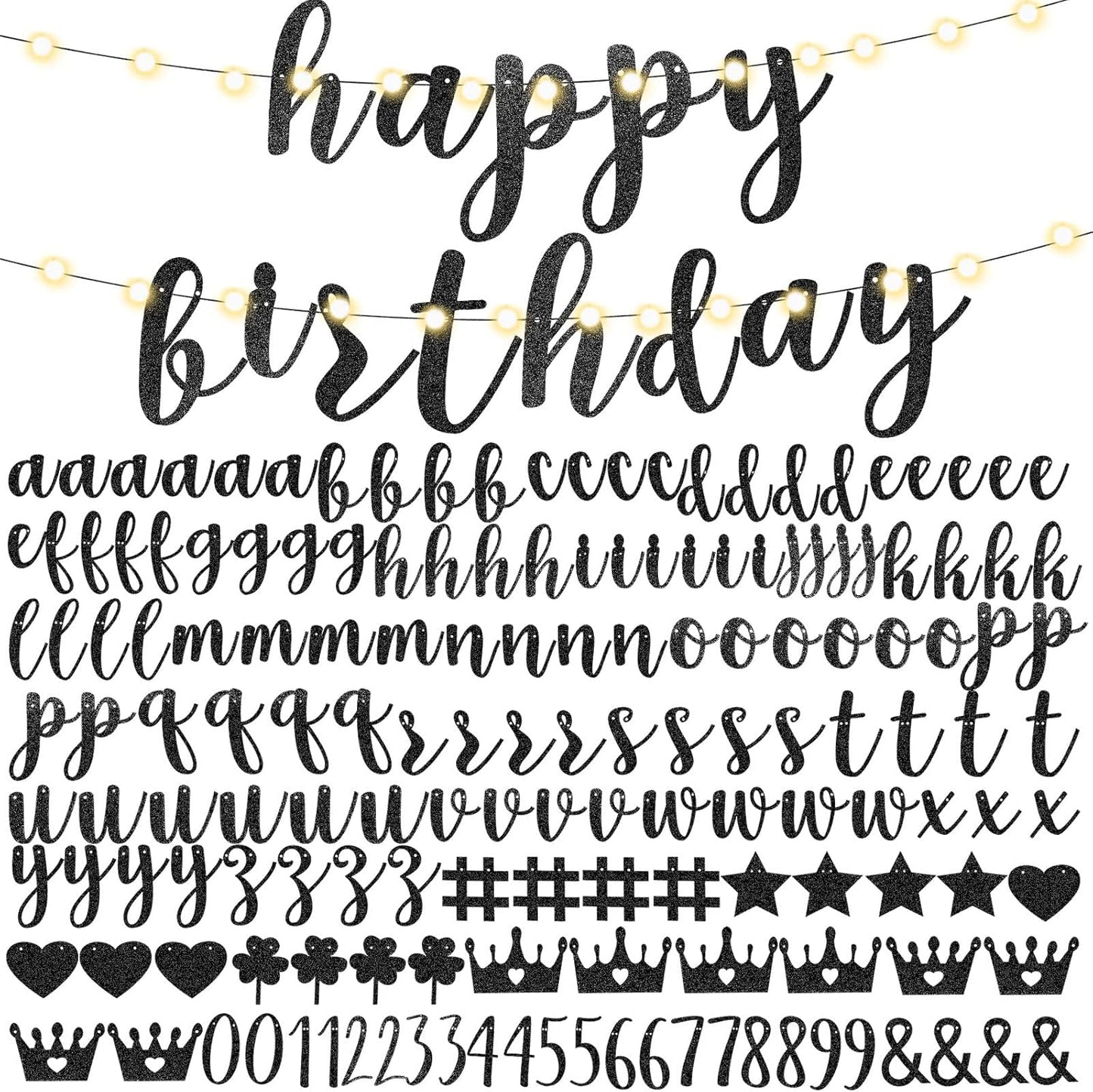 TaoBary 167 Pcs DIY Banner Kit Happy Birthday Glitter Banner Customizable Glitter Make Your Own Kit 162 Letters Symbols and Numbers 3 Rope for Birthday Halloween Wedding Christmas(Black)