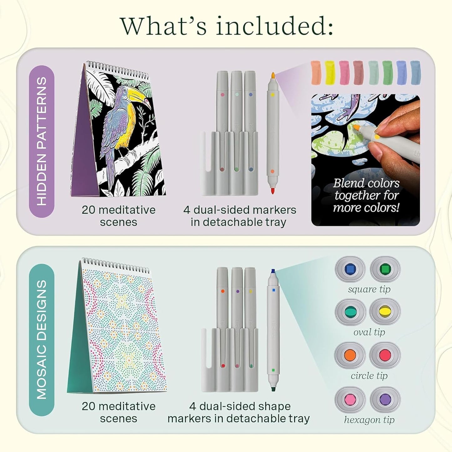 Lifelines FlowArt Activity Pad, 4-Pack - Guided Art Meditations with Markers - Color by Number/Letter, Dot Art and More Coloring Books for Teens, Adults & Seniors