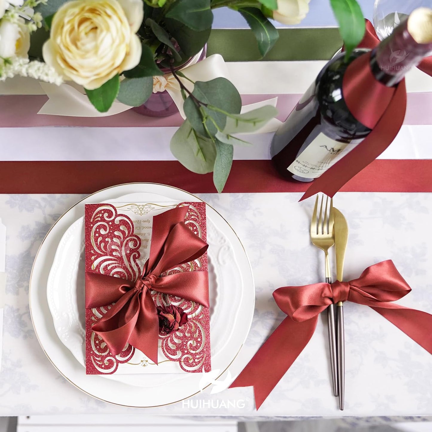 HUIHUANG 1-1/2 inch Double Face Satin Ribbon, Polyester Satin Rust Red Ribbon 50 Yards Per Roll for Gift Wrapping Bows Making Floral Bouquet Wedding Invitations Decor Party Favor and Craft Supplies