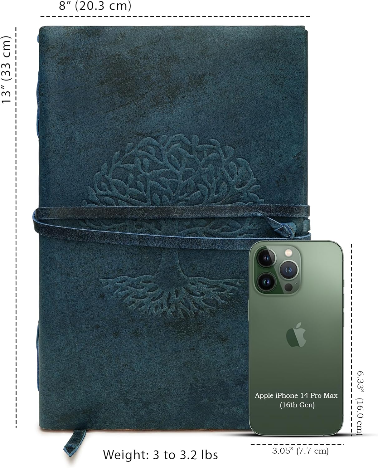 LUXEORIA Tree Of Life Leather Journal for Women and Men, Handcrafted Leather Journal for Writing Womens, Sketchbook, Travel Diary with Unlined Deckle Paper, Dark Blue 8x13