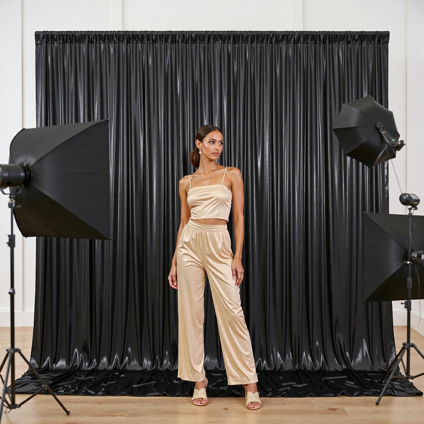 10x10FT Black Sequin Backdrop - 2 Panels 5x10FT Wrinkle-Free Glitter Drapes for Weddings, Parties & Events