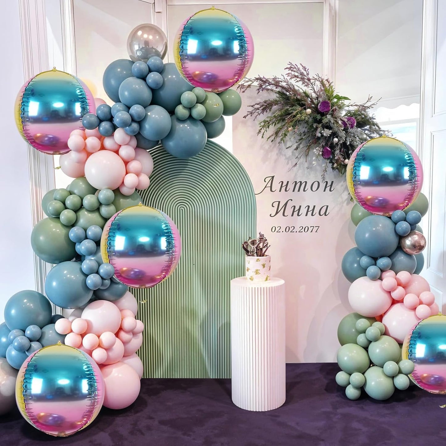 6Pcs Gradient Rainbow Round Foil Balloons,Giant 4D Round Ball Balloon 22 Inch for Wedding Birthday Engagement Gradient Party