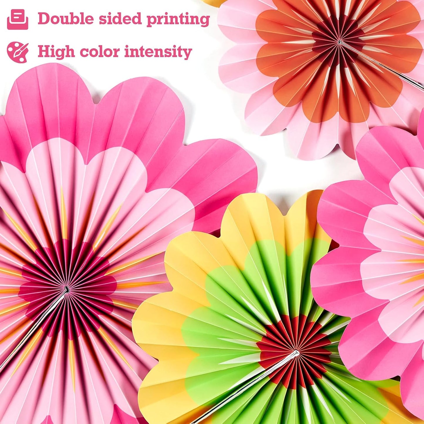Easy Joy Paper Decorations Hanging Flower Fans - Floral Rainbow Paper Fans for Spring Summer Party, Wedding, Baby Shower - Set of 9