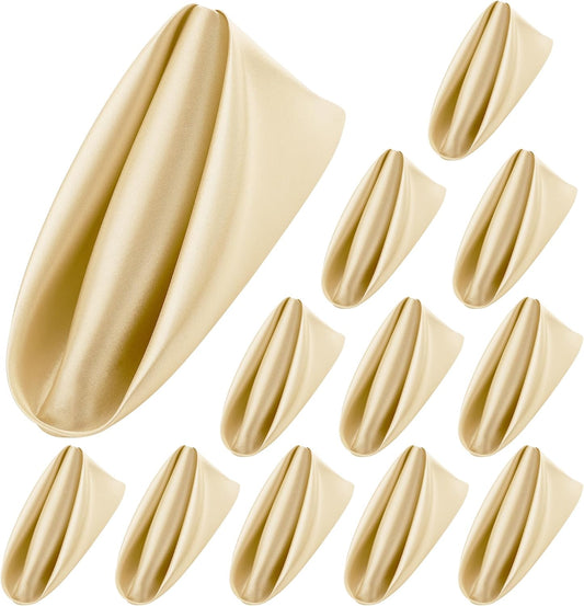 Aneco 12 Pieces Satin Napkins Soft Dinner Napkins Square Weddings Table Napkin 17 x 17 Inches for Restaurant Weddings Party Dinner Decoration (Champagne)