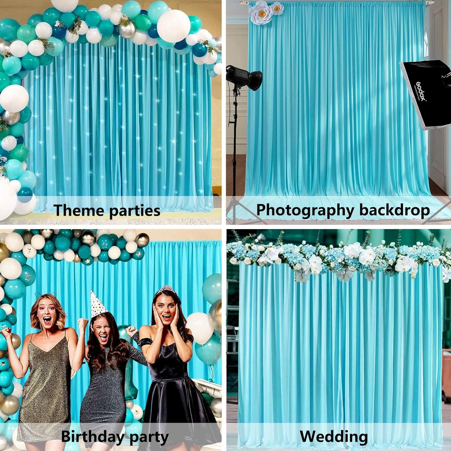 10 x 7 Feet Sky Blue Backdrop Curtain for Partie, Background Curtains for Photoshoot, Birthday, Wedding, Halloween, Thanksgiving, Christmas, New Year Party Decorations 5Ft x 7Ft, 2 Panels
