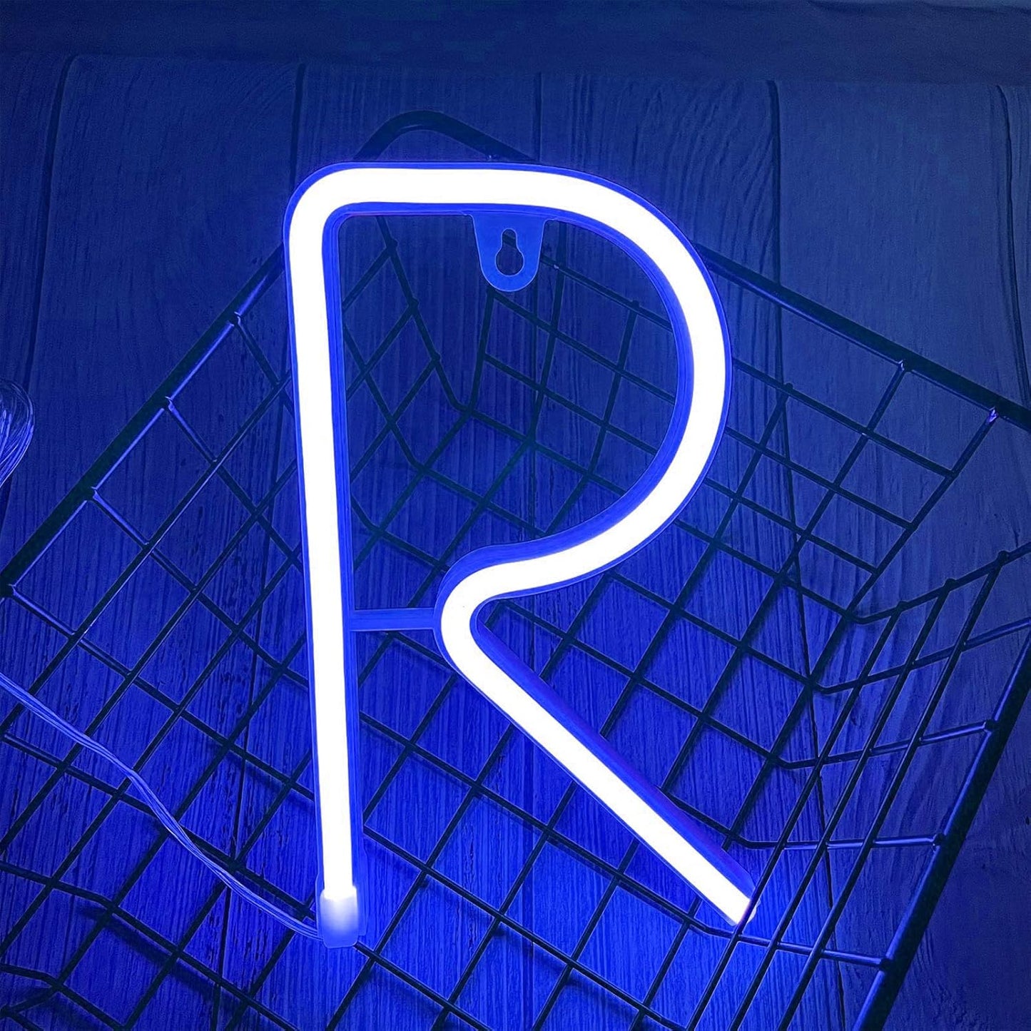 ENUOLI Blue LED Neon Letter Light, USB Batteries Operated Letter Sign for Night Light Lamp Words for Valentines Day, Home, Indoor Wall Decor (R)