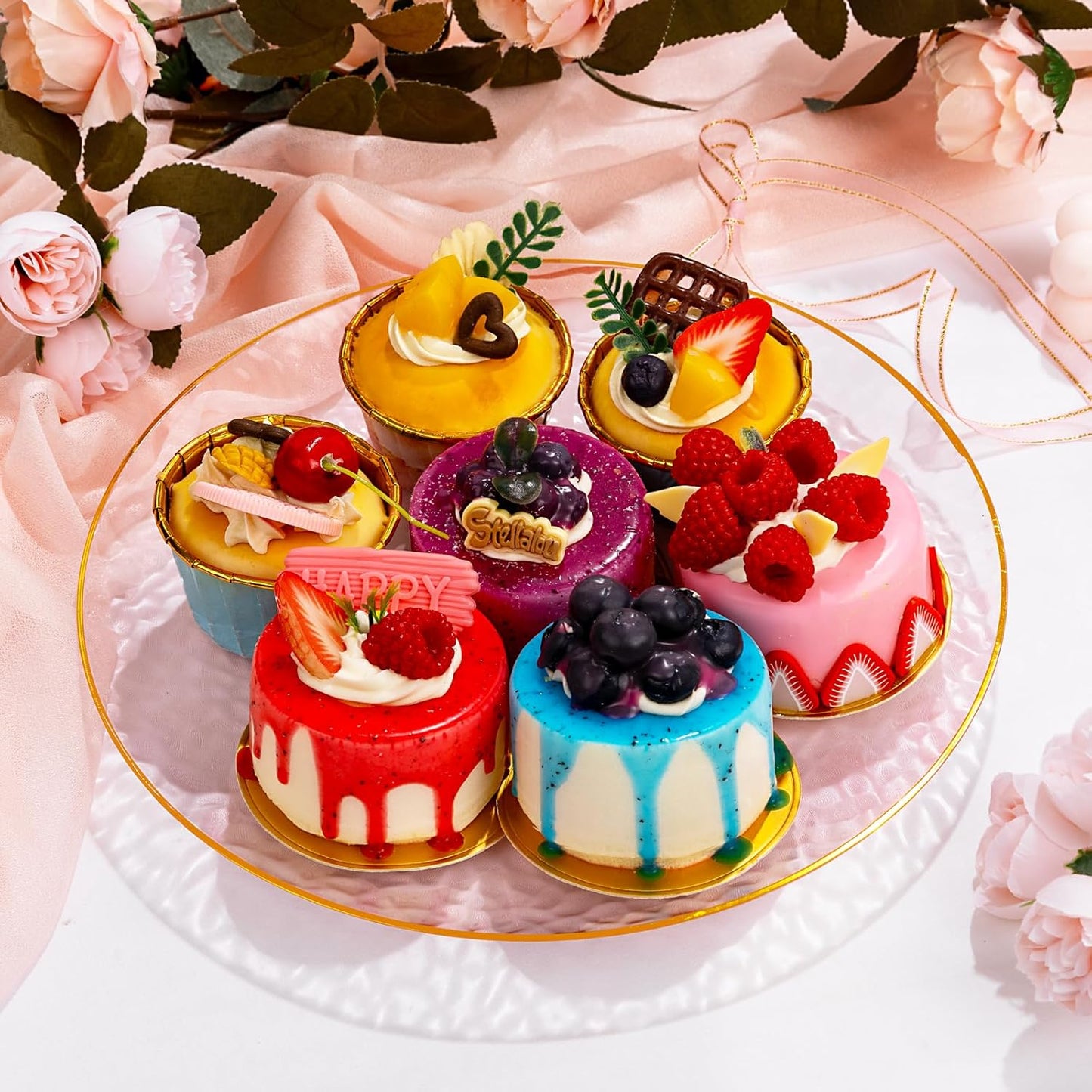 Rubtlamp 60 Pieces Pink Gold Plastic Plates - 10 inch Pink Plastic Dinner Plates - Hammer Pattern Design - Fancy Clear and Gold Disposable Plates Ideal for Mother's Day