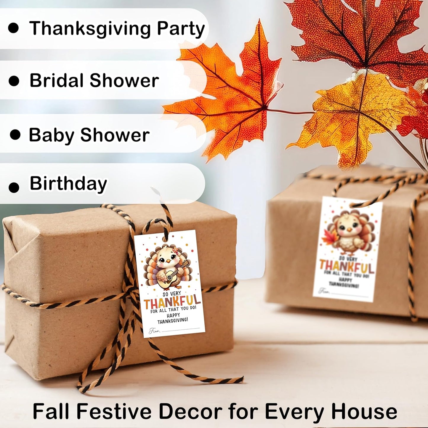 40 PCS Fall Gift Tags Thanksgiving Gift Tags with String, 2.1" x 3.5" Thanksgiving Design Present Label for Present Bags, Fall Party Favor Decorations, 4 Styles - A02