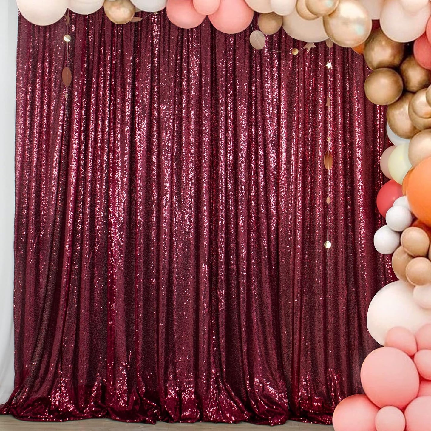 ShiDianYi 6x8FT Sequin Photo Backdrop Sparkle Fabric Window Curtains- Burgundy Glitter Backdrop for Wedding Birthday Christmas Party Decor, Bridal Shower