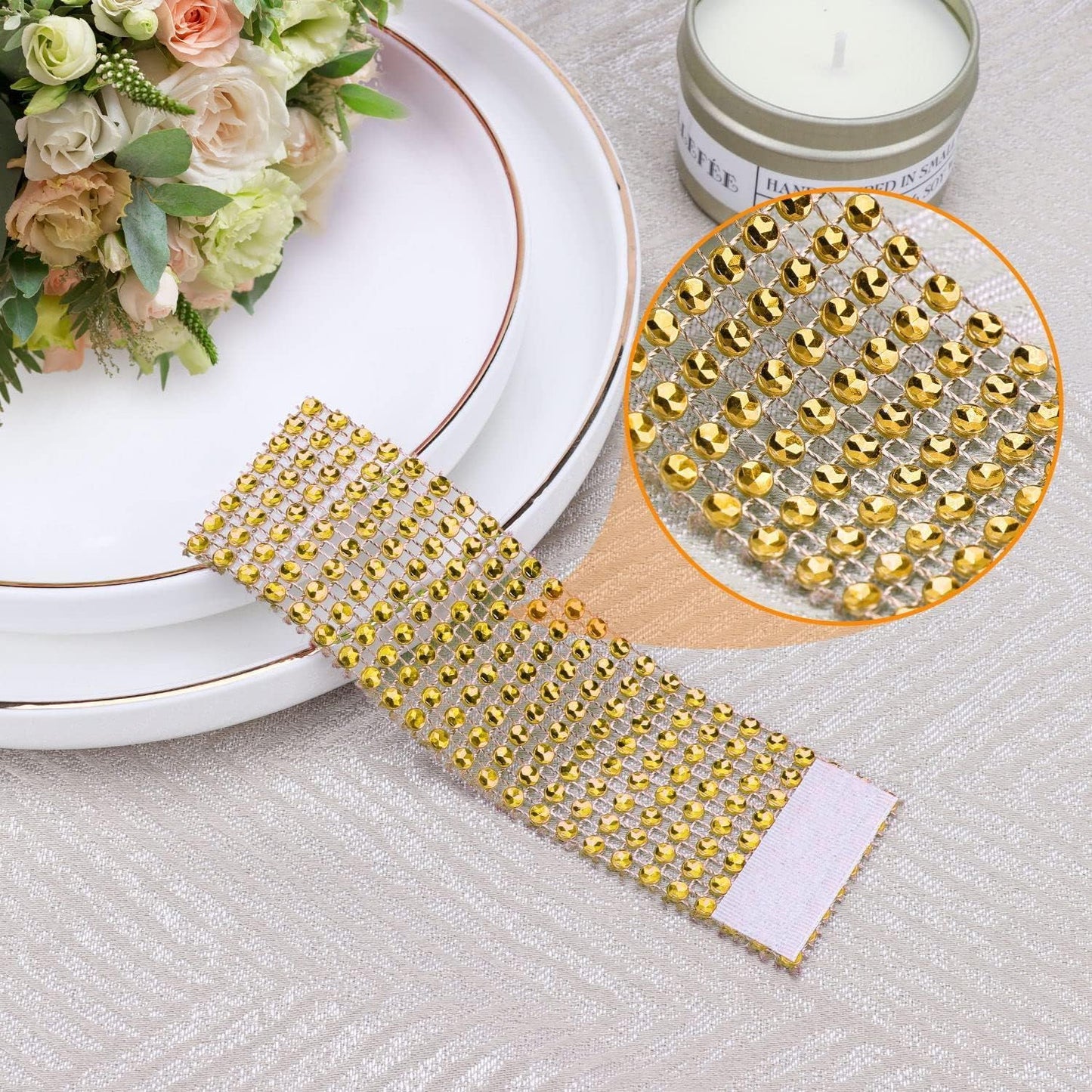 Gold Napkin Rings Set - 300 Rhinestone Crystal Napkin Rings for Wedding, Dinner, Parties & DIY Decoration