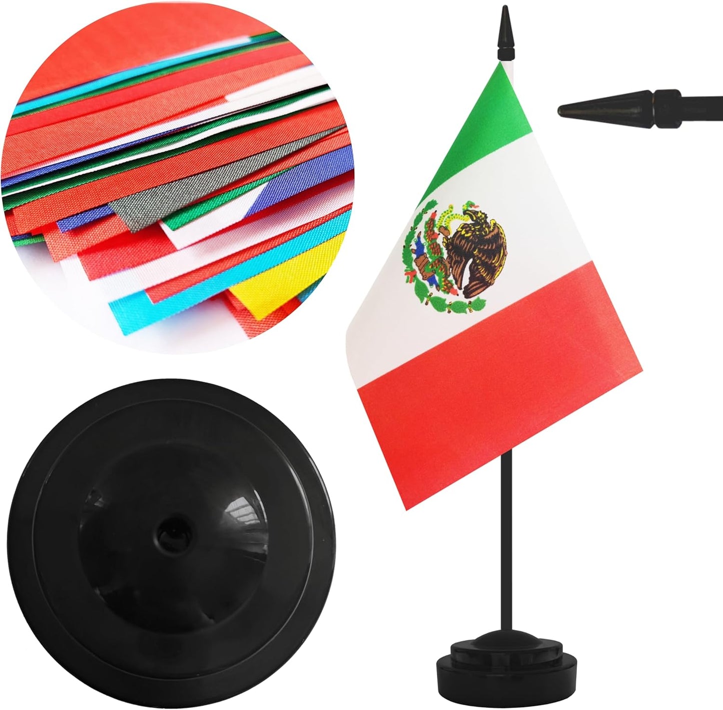 12 Pack Mexico Desk Flags, Mexican Desktop Flag, Small Miniature Office Flags with 12" Black Pole and Black Base, Offices, Classroom, Home, Festival Decoration (Mexico)