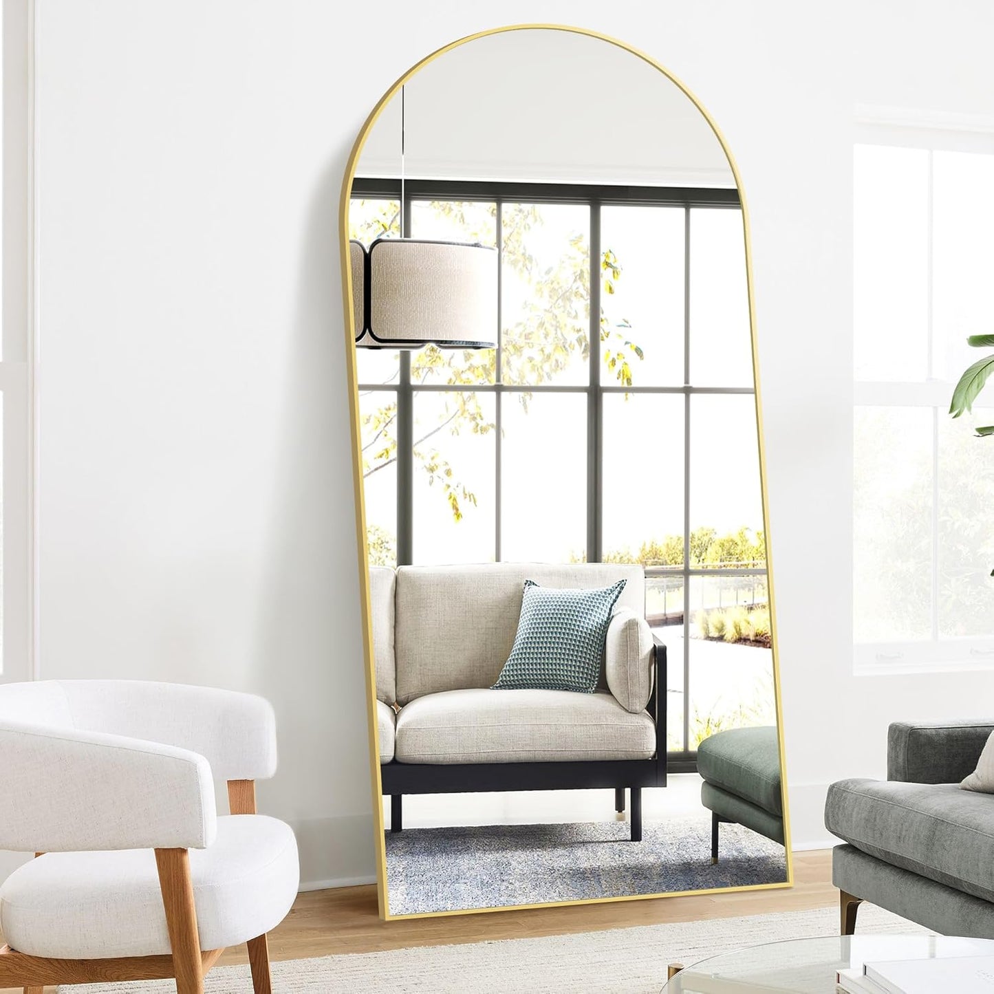 Full Length Arched Mirror, 75"x35" Standing Floor Full Body Mirror for Wall with Aluminum Alloy Frame for Bedroom, Living Room, Dressing Room(Gold)