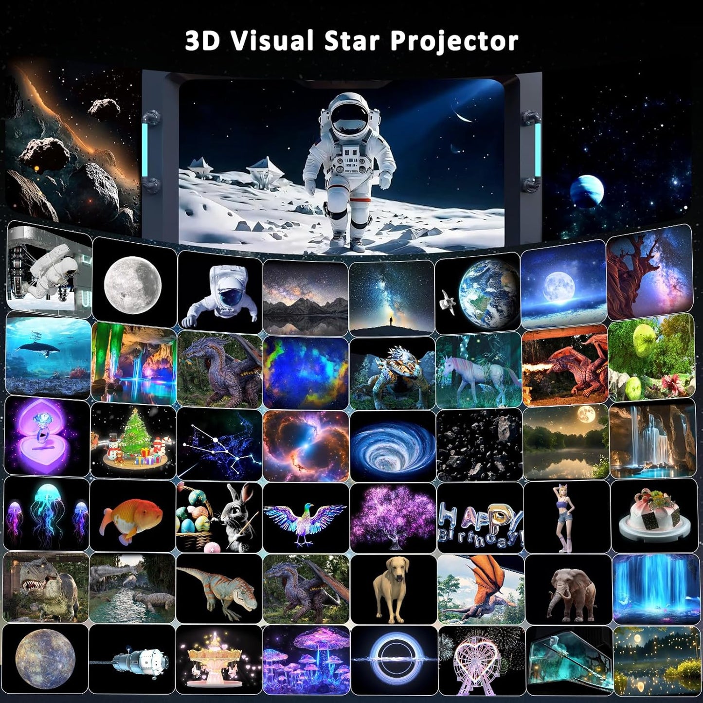 3D Theme Projector, HD Naked-Eye 3D Starry Sky Projector, Theme Dynamic Night Light, Includes Remote Control, Timer Function, and Bluetooth Speaker. Ideal for Home Decor and Leisure Entertainment.