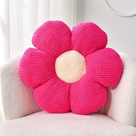 Flower Throw Pillow, Soft Hot Pink 19.6" Shaped Floor Pillow for Home Decor, Cute Aesthetic Plush Decorative Pillows for Bed, Sofa, Couch