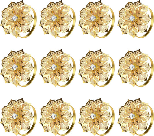 KPOSIYA Flower Napkin Rings Holder Metal Black Napkin Rings Set of 50 for Wedding Party Holiday Banquet Christmas Dinner Delicate Serviette Buckles Decor Favor (50, Gold)