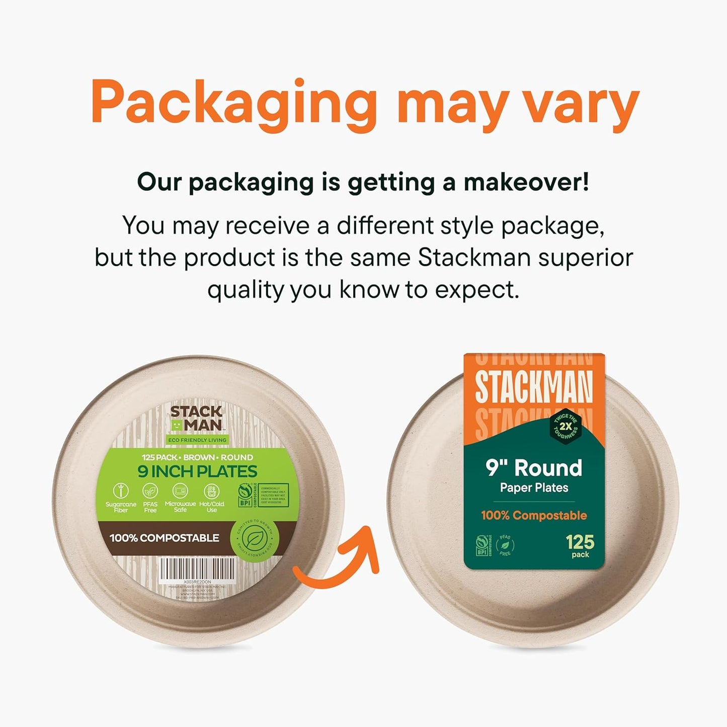 100% Compostable Paper Plates 9 Inch [500 Count] Heavy-Duty Dinner Plates - Natural Brown Color Unbleached Bagasse - Eco-Friendly Disposable Biodegradable Sugarcane Plates - [Bulk Case 4/125 Pack]