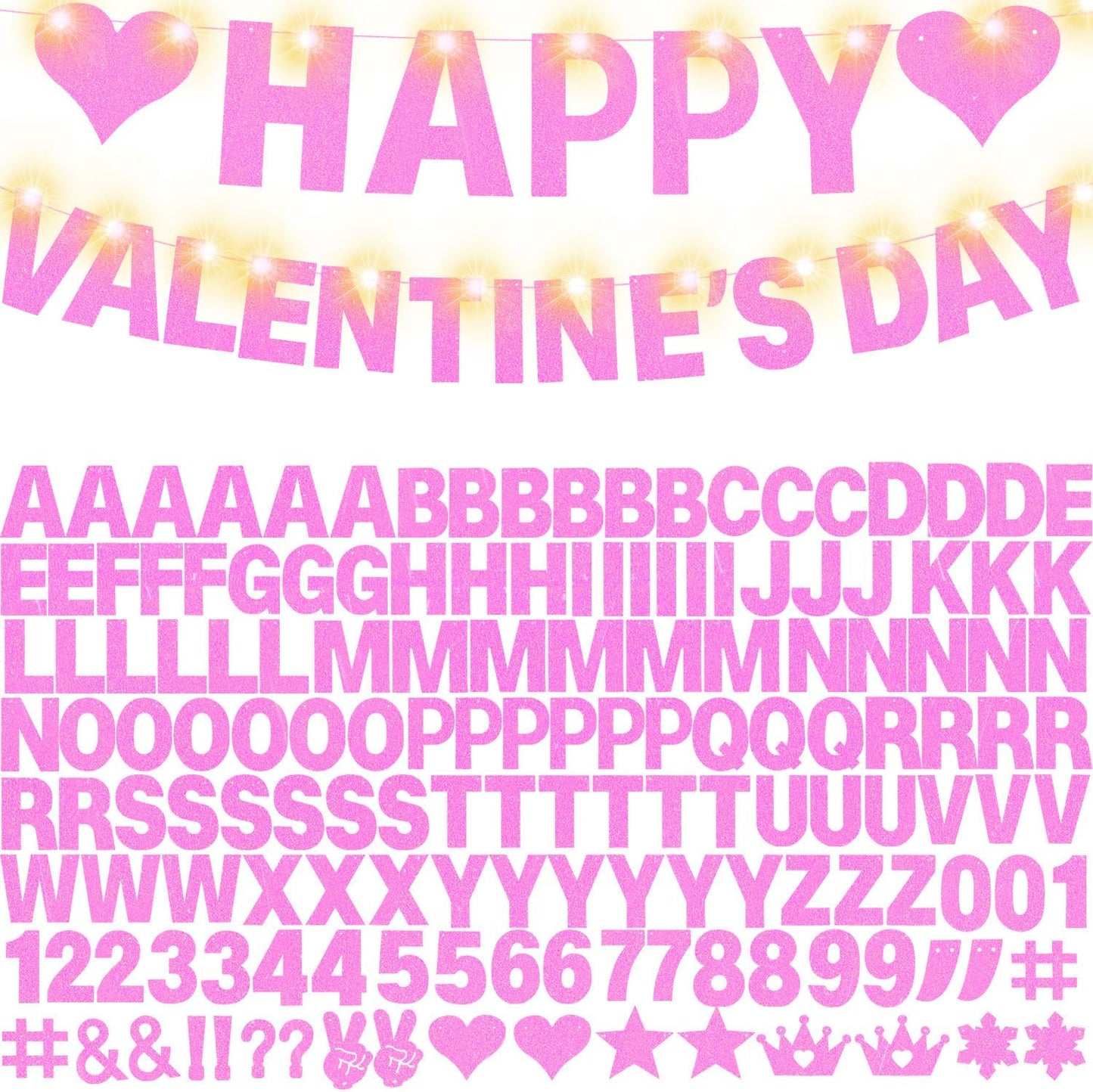 167Pcs DIY Glitter Customizable Banner Kit Happy Birthday Letter Banners Happy Valentine's Day Banners Love Heart Personalized Banner Decor Birthday Party Decorations Supplies(Glitter Light Pink)