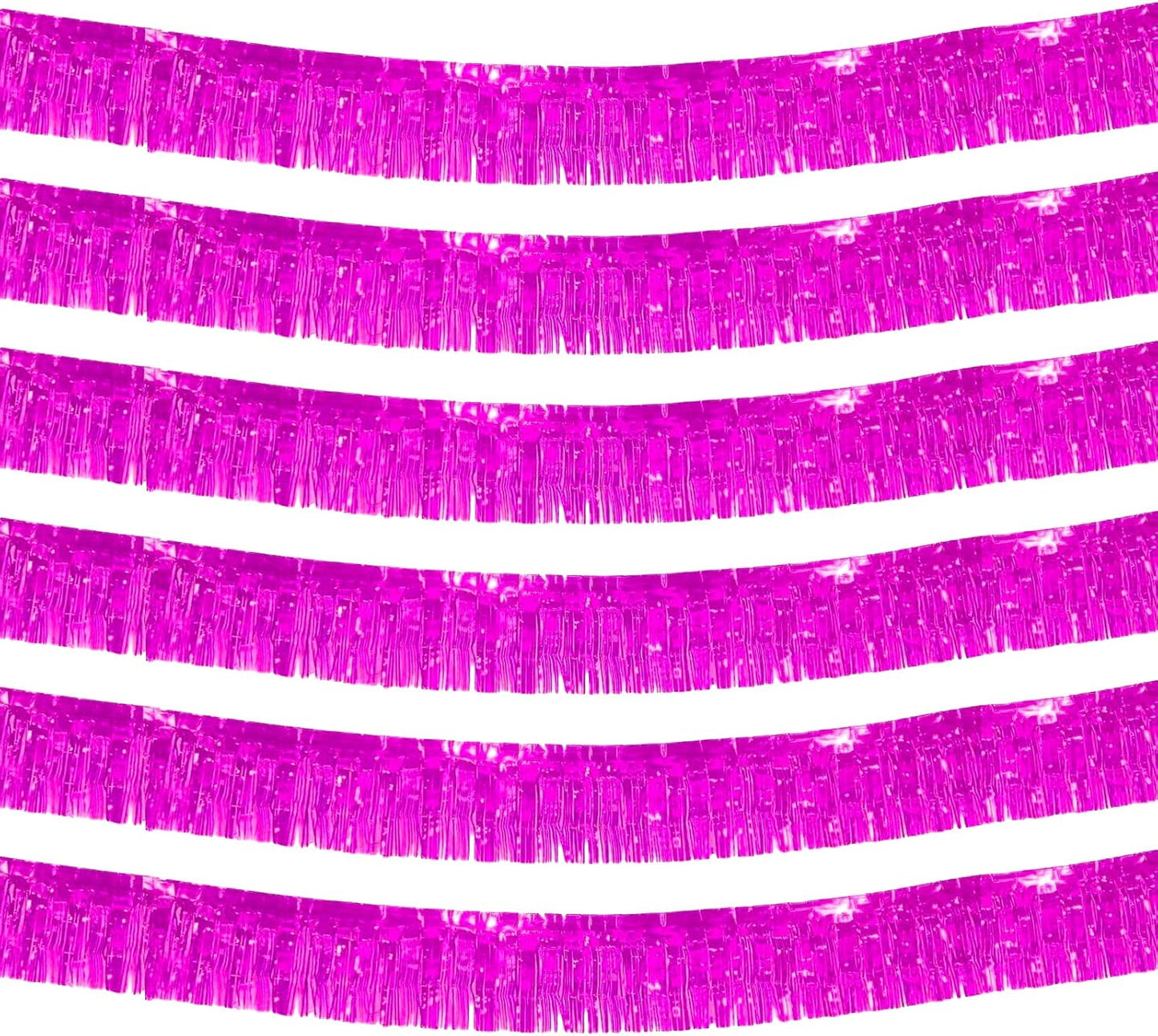 6 Pack 10 Feet Pink Metallic Foil Fringe Garland Rectangular Banner for Parade Floats, Thanksgiving, Christmas, Birthday, Halloween Party Decorations
