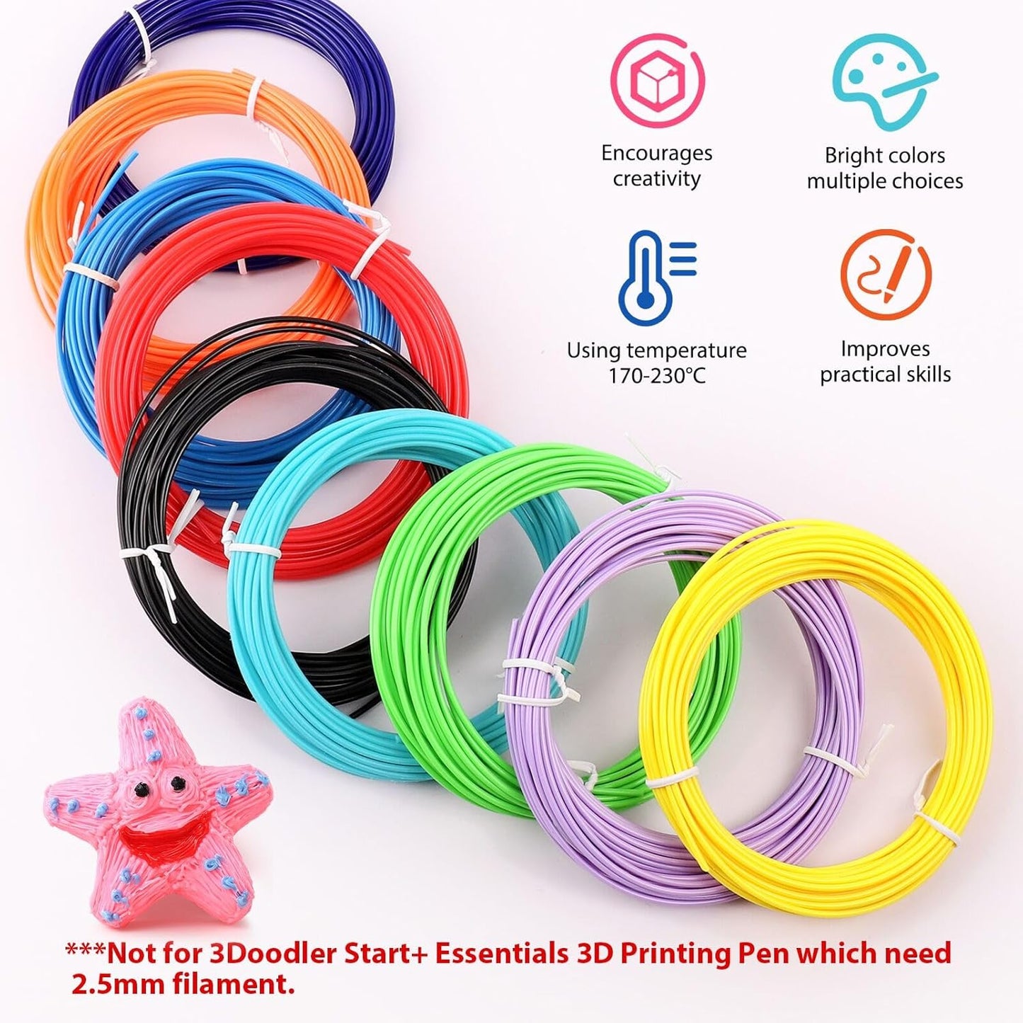 3D Pen Filament 1.75mm PLA Refills 40 Colors, Each Color 8 Meters(26 Feet), Total Length 320m(1050 Feet), 250 Stencils eBooks, Safe for Kids to Create Stunning 3D Art with 40 Vibrant Colors
