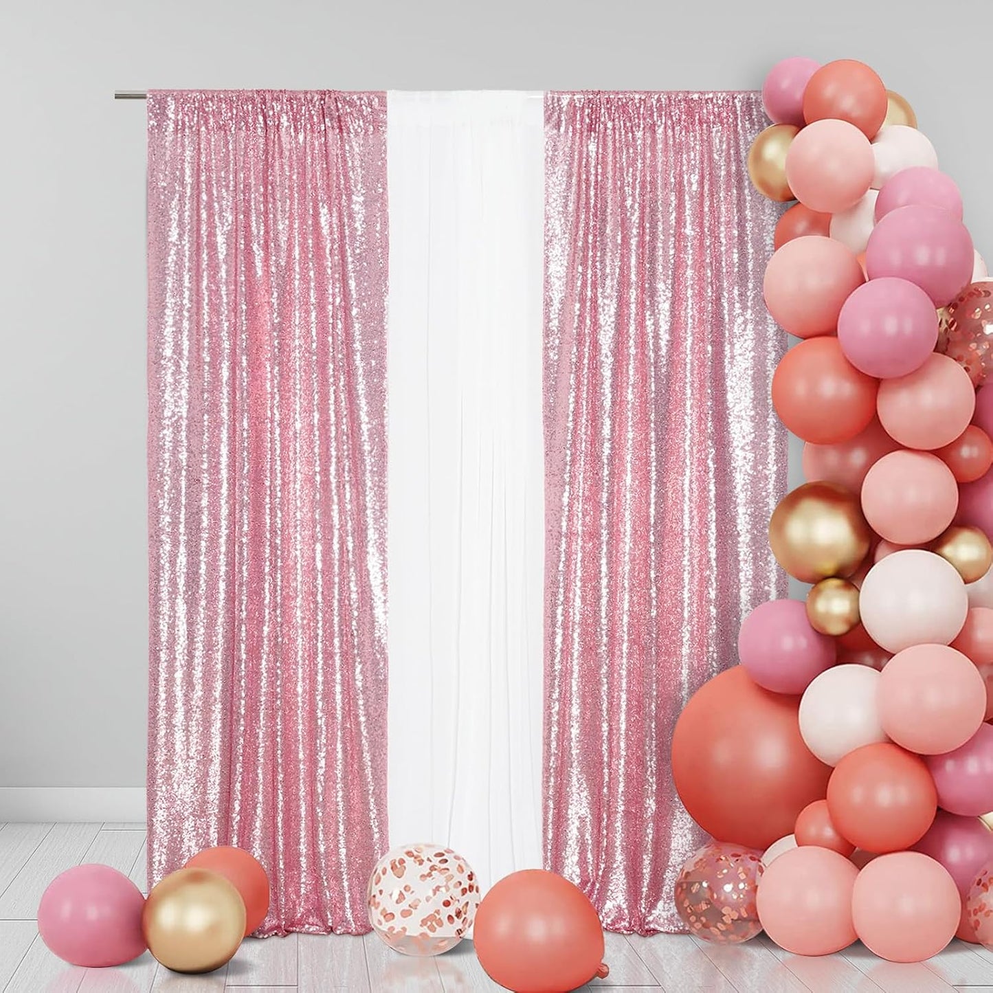 Eternal Beauty Fuchsia Pink Sequin Backdrop Curtains, Shimmer Back Drop 4Panels-2FTx8FT for Christmas, Party, Birthday, Photography, Wedding, Baby Shower Event Decoration