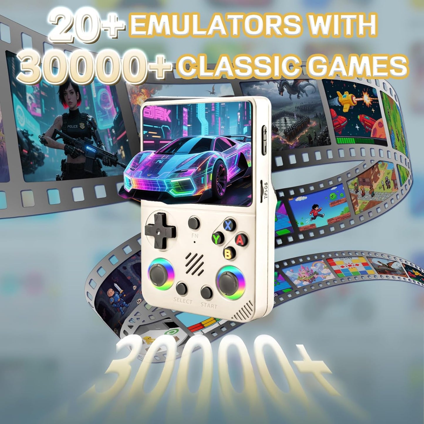 RG36PRO Retro Handheld Game Console - Open Source System,3.5"IPS Screen,30,000+ Classic Games,64G TF card, 3000mAh Battery,Portable Gaming Player for Travel,Gift for Teen or Partner -White