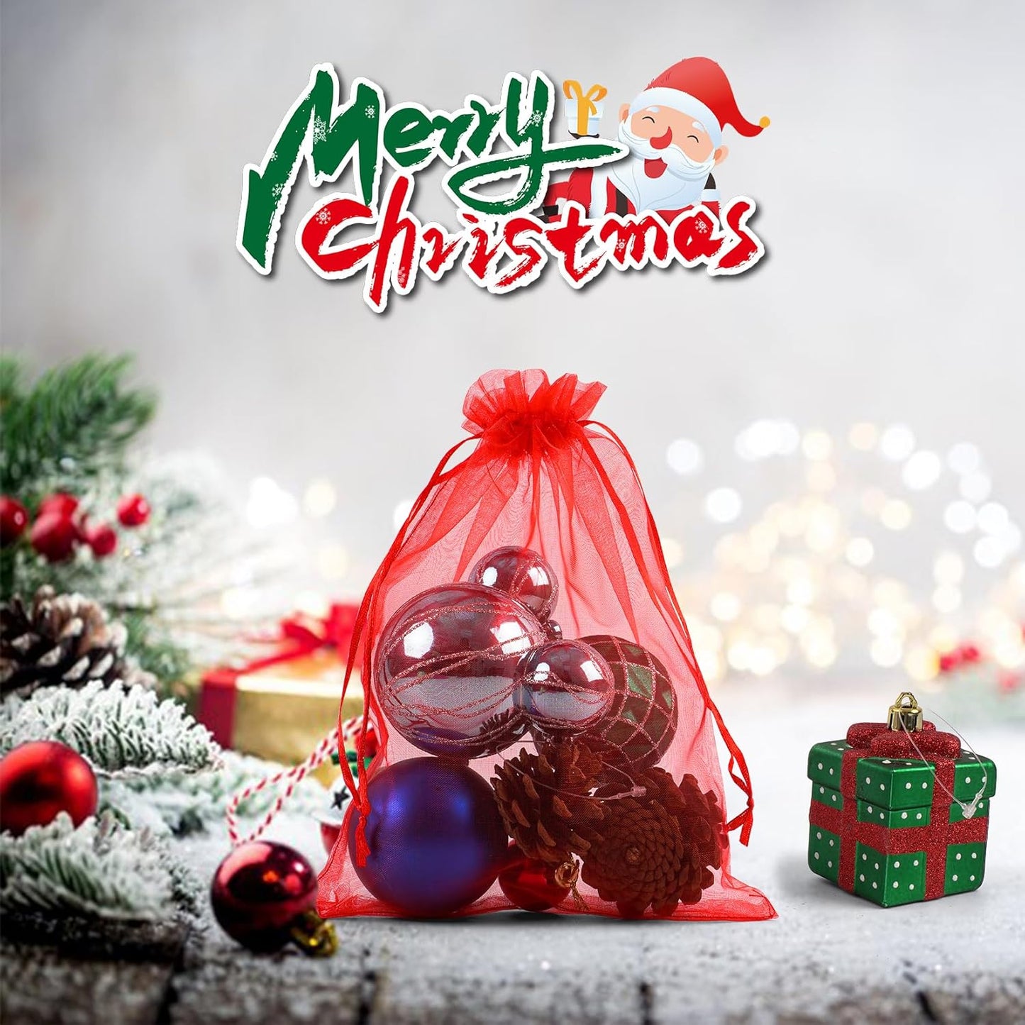 ANZNKU 100 Pack Red Organza Bags 6x9 inches Mesh Bags Drawstring, Gift Bag for Party Favor Christmas Wedding Mesh Festival Makeup