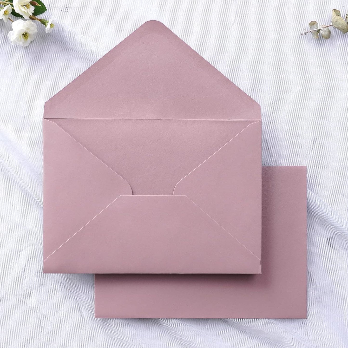 PONATIA 50 PCS/Pack A7 Envelopes, 5.25 x 7.48'' Matte Dusty Rose Envelope, Perfect 5x7 envelopes For Wedding Invitation Cards, Christmas Gift Cards Envelopes, Acrylic Invitations, Photos