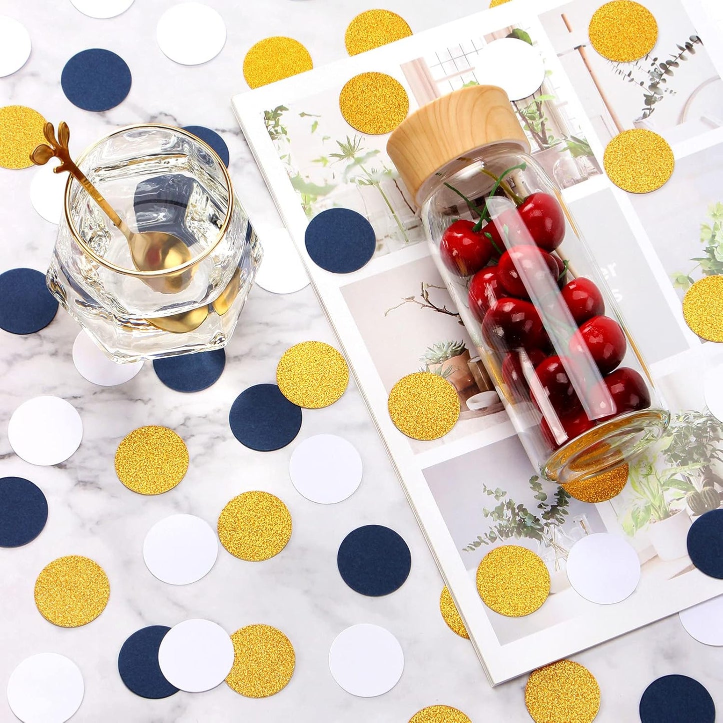 Navy Blue White Gold Confetti Birthday Decorations for Boys Glitter Paper decor Sprinkles Biodegradable Table Confetti Round for Graduation Wedding Baby Shower Party Lasting Surprise 300pcs