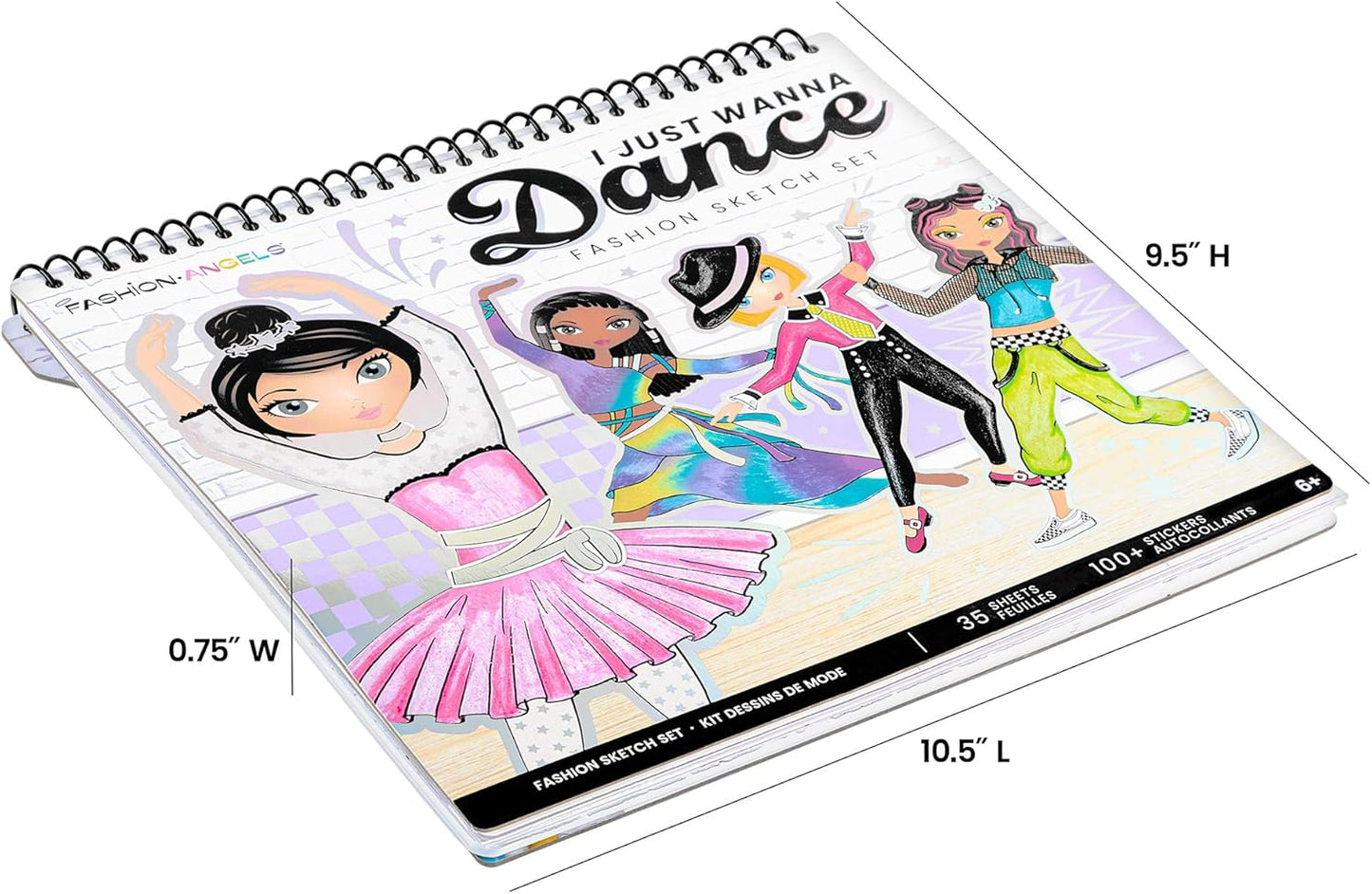 Fashion Angels I Just Wanna Dance Fashion Sketch Set, Create Dance-Themed Outfits with 35 Sketch Pages, 100+ Stickers & Stencils, Fun Craft Kit for Kids