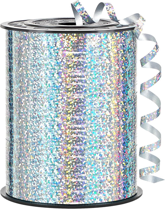 500 Yards Metallic Silver Curling Ribbon-Balloon String-Balloon Ribbon Iridescent Shiny Roll for Party Decoration, Gift Wrapping, Birthday, Art Crafts