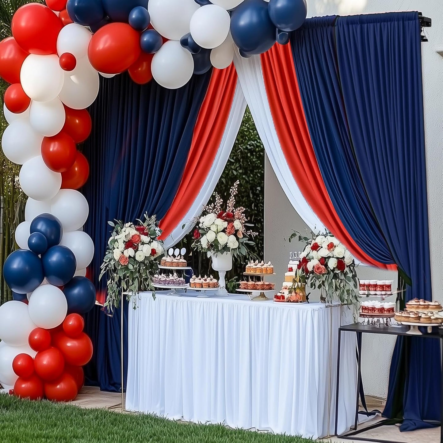 50×14ft Wrinkle Free Navy Blue Backdrop Curtain for Wedding Parties,10 Panels 5×14ft Height Soft Silky Polyester Photo Backdrop Drapes Curtains for Birthday Photography Stage Events Background Cloth