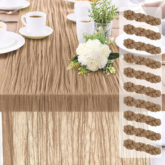 10-Pack Khaki Cheesecloth Table Runners – 10FT (35x120 Inch) Boho Rustic Gauze Fabric Cheese Cloth Table Runner for Weddings, Baby Showers, Bridal Shower, Farmhouse & Birthday Party Decor