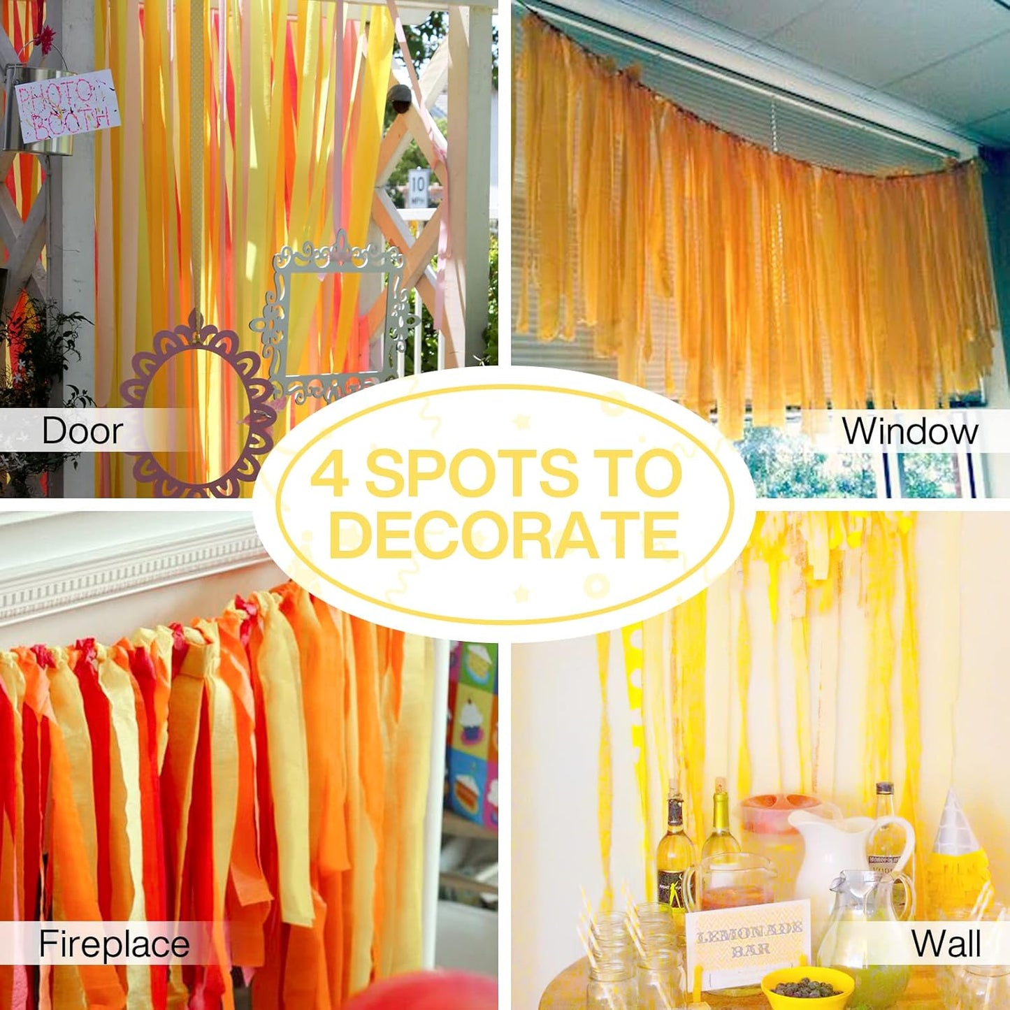 PartyWoo Light Yellow Crepe Paper Streamers 4pcs 328ft Pack of Pastel Pale Yellow Crepe Paper Streamers for Birthday Graduation Engagement Baby Shower Summer Sunflower Little Cutie Party Decorations