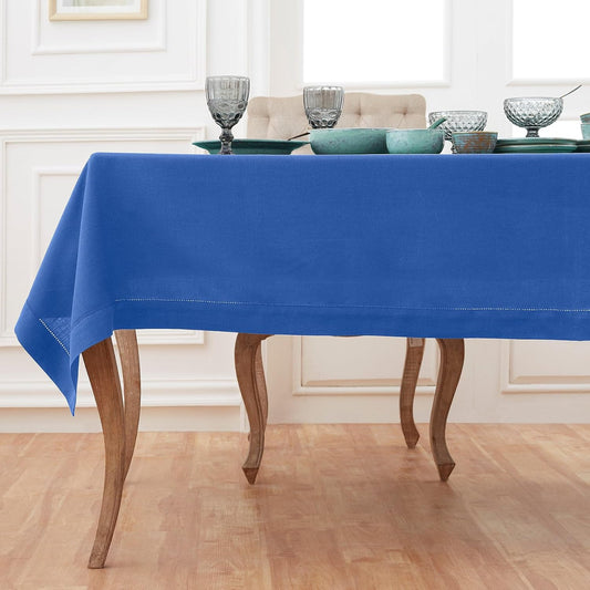 Solino Home Linen Square Tablecloth 52 x 52 Inch - 100% Pure Linen Royal Blue Table Throw - Classic Hemstitch, Machine Washable Table Cloth