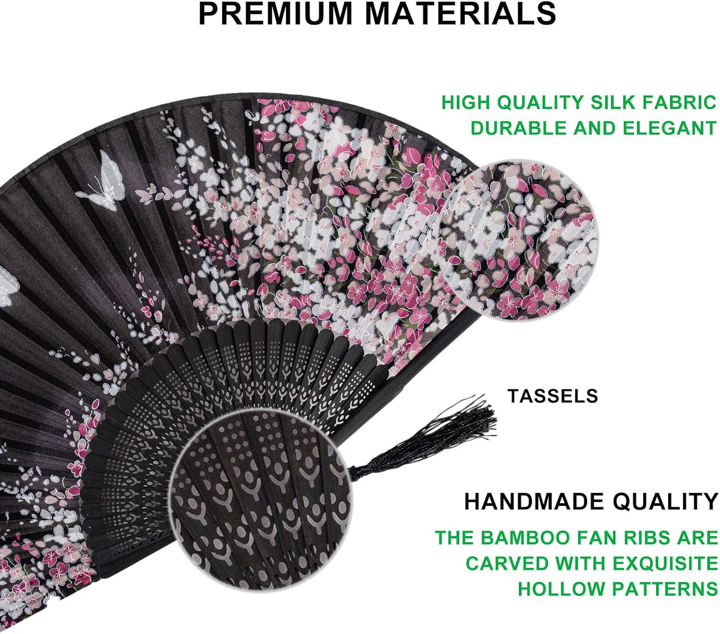 Amajiji 8.27"(21cm) Hand Held Bamboo Silk Folding Fan Hand Fan,Chinese/Japanese Charming Elegant Vintage Retro Style,Women Ladys Girls Best Gifts (Black Butterfly)