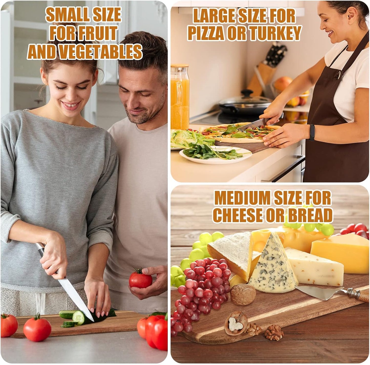 Patelai 12 Packs Wooden Cutting Board Set with Handles Large Kitchen Serving Plain Chopping Board Bulk Gifts for Mom for Vegetables Meat Pizza Cheese Fruit Bread(Acacia Wood,16 x 5 Inch)