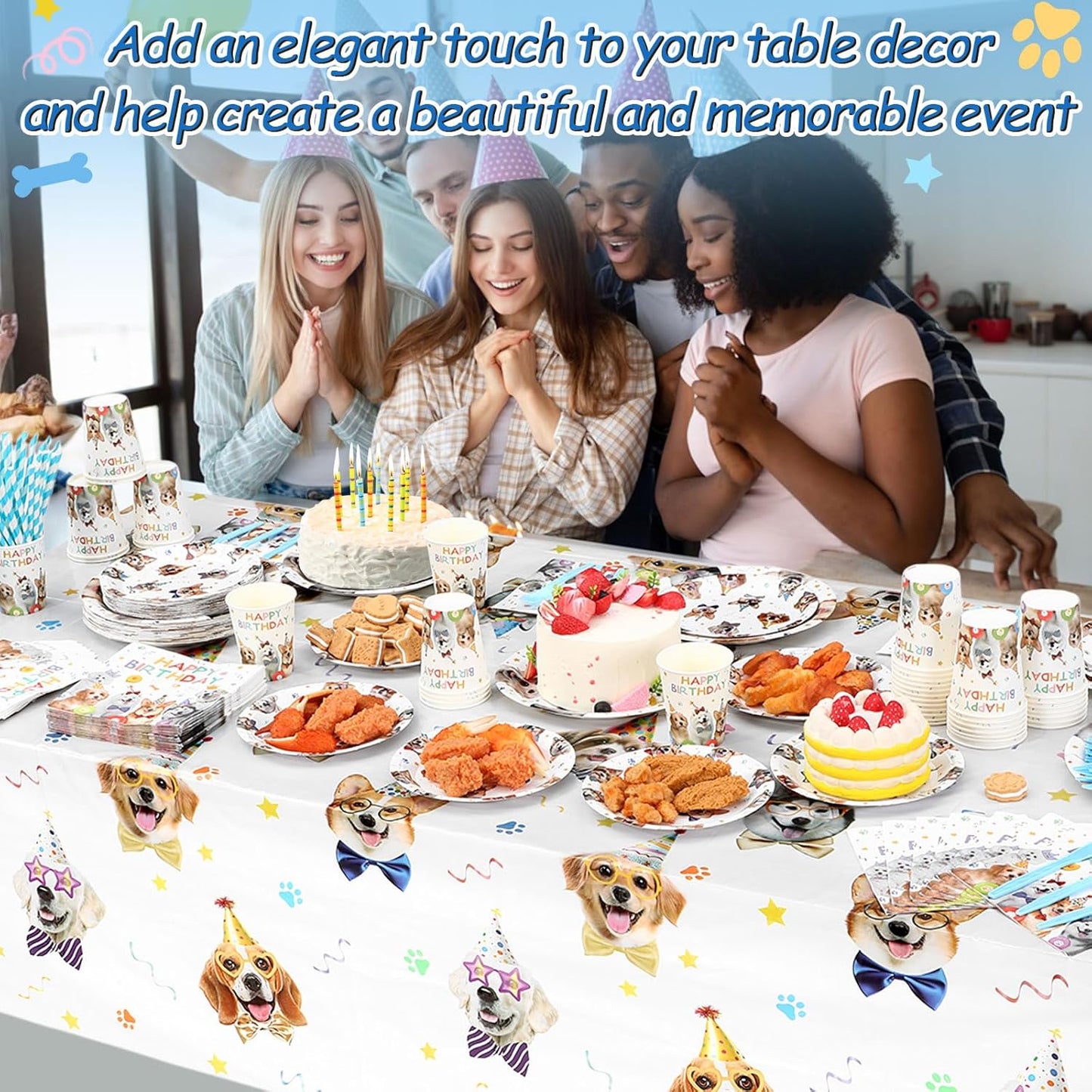 452 Pcs Dog Birthday Party Decorations for 50 Guests Include Dog Paper Plates Napkins Cups Tablecloth Cutlery Straws Puppy Party Tableware for Puppy Theme Birthday Supplies