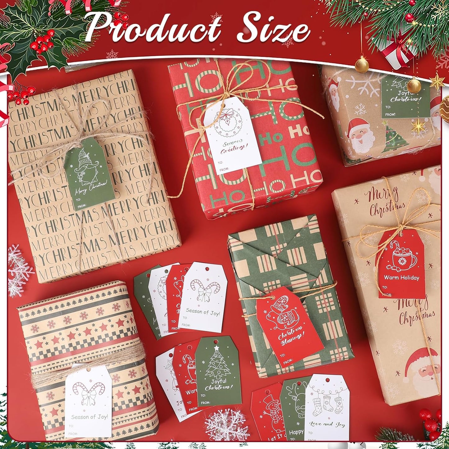 100PCS Christmas Gift Tags 10 Styles Merry Christmas Gift Tags with String Modern Kraft Name Tag for Present Wrapping Xmas Holiday Festive Party Favors